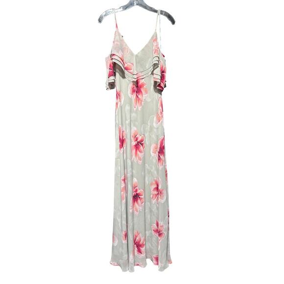 Women’s Calvin Klein Gray Pink Floral Cold Shoulder Maxi Dress Size 10 - Picture 4 of 6